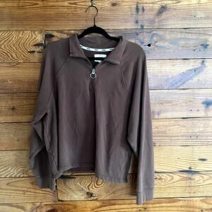 Madewell MWL Ribbed Half-Zip Raglan Sweatshirt Hot Cocoa size XL
